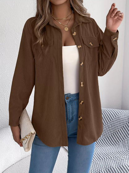 Lillie - Cozy corduroy button-up long sleeve shacket