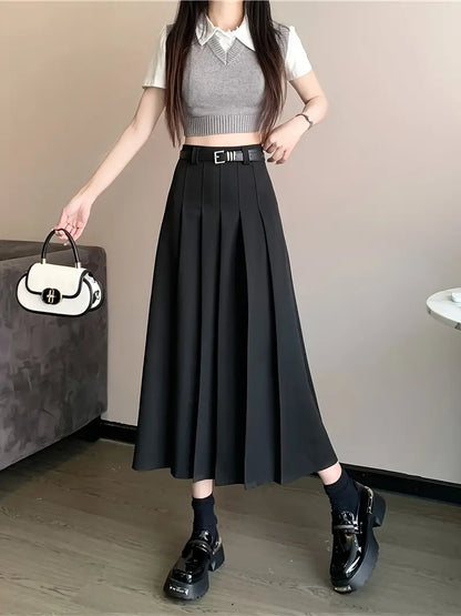Women's Pleated Midi Skirt | High Waisted, Belted
