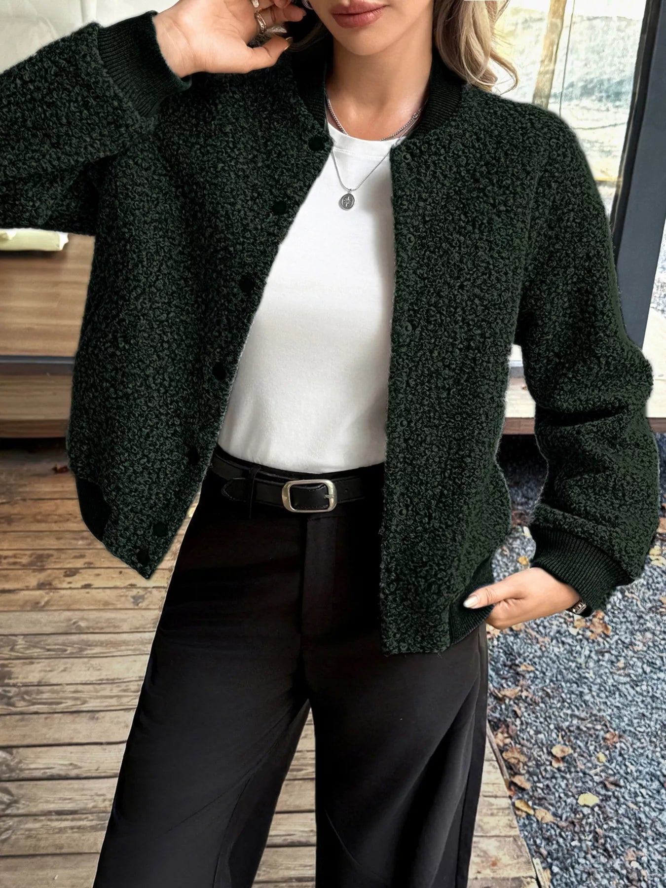 Cecille - Elegant Warm Fleece Jacket with Snap Buttons