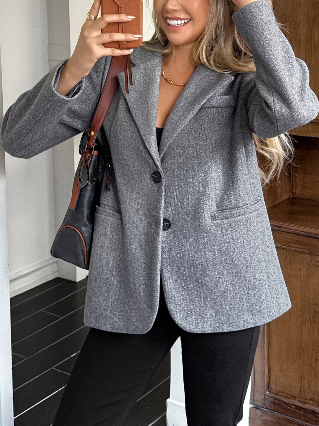 Taliah - Elegant lapel collar button-up blazer