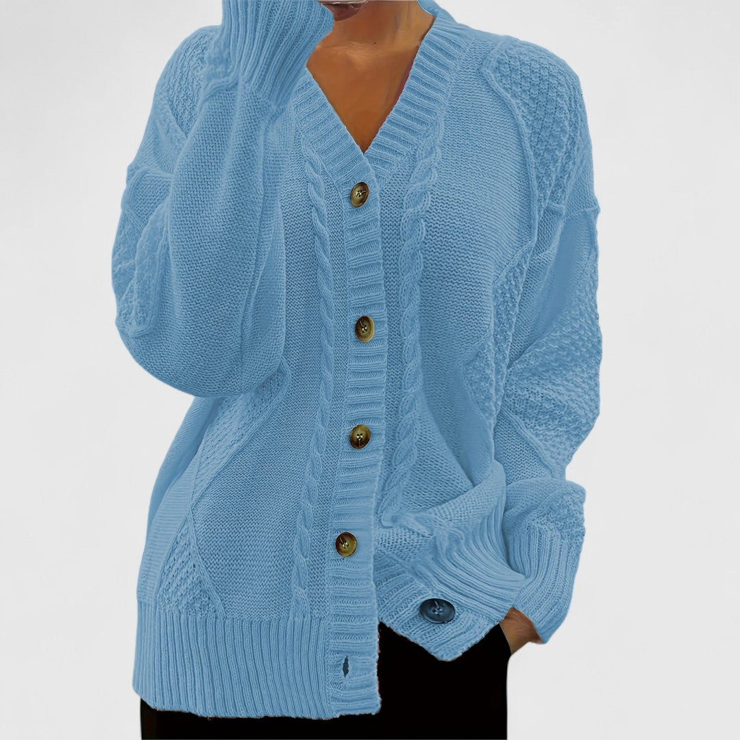 Ashira - Cozy cable knitted V-neck button cardigan