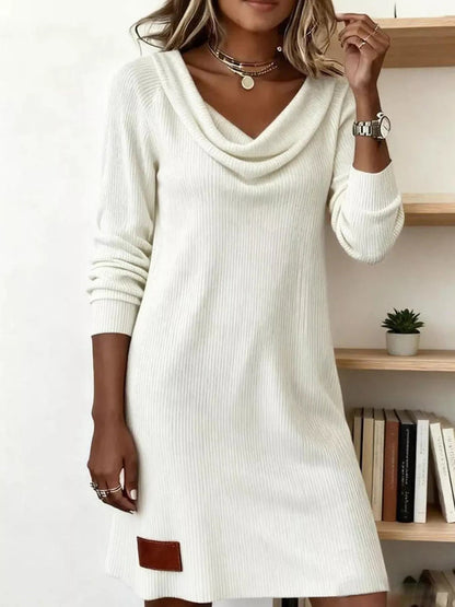 Aicelle - Casual cowl neck ribbed knit long sleeve mini dress