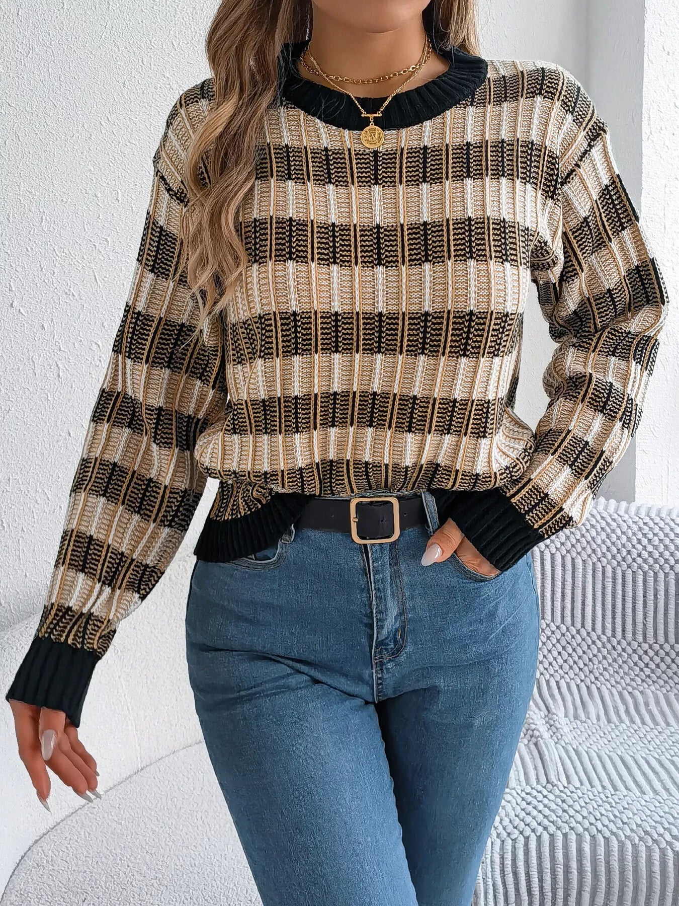 Nicolette - Chic striped round neck long sleeve sweater
