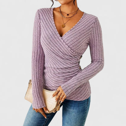 Narice - Elegant wrap v-neck knitted sweater