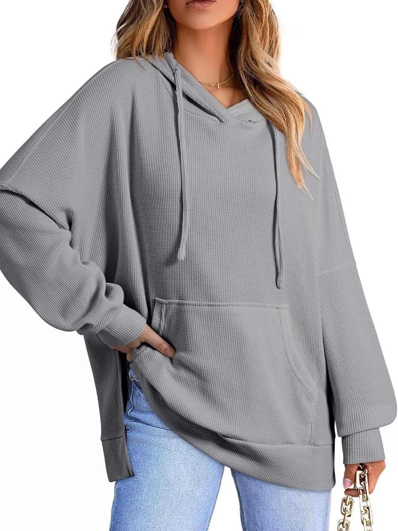 Cianna - Oversized drawstring side slit hoodie