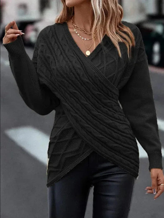 Hannelore - Trendy fitted wrap jumper with asymmetric hem