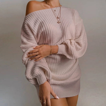 Yalena - Elegant Off-Shoulder Warm Knitted Dress
