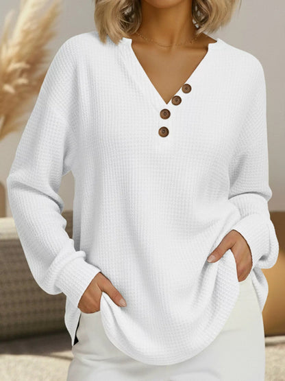 Isra - Casual waffle knit v-neck sweatshirt