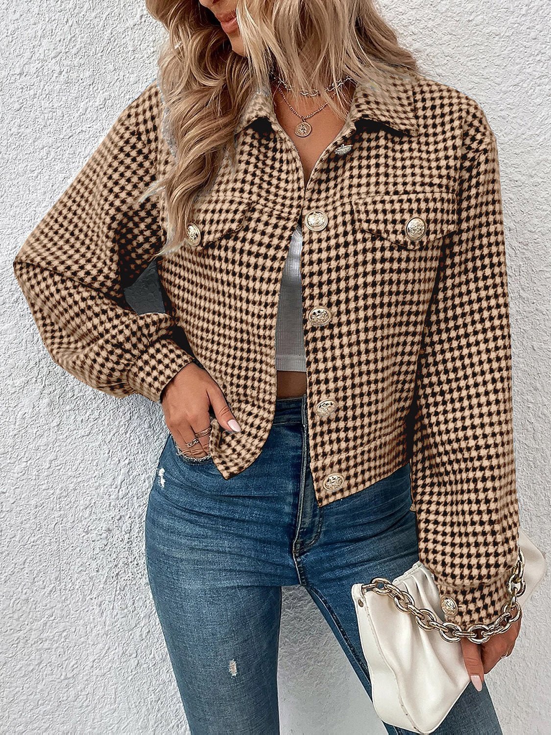 Trace - Chic checkered loose button down jacket
