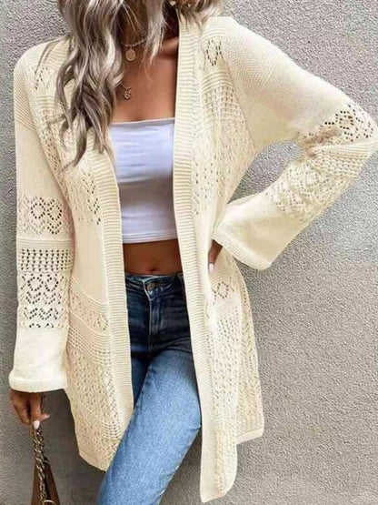 Irisha - Casual knitted eyelet open front knit cardigan