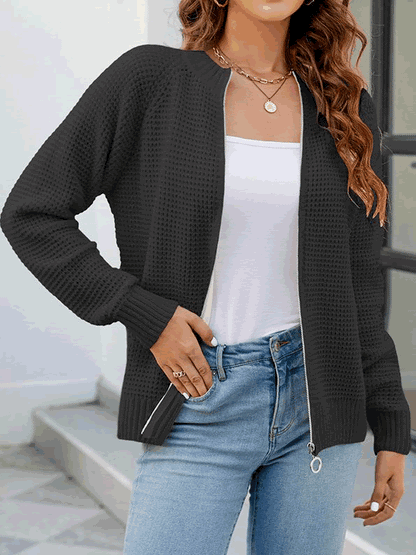Odette - Stylish waffle knitted zip-up cardigan
