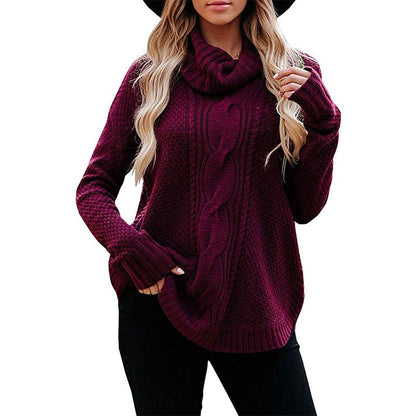Winnie -  Cozy loose high collar cable knitted sweater