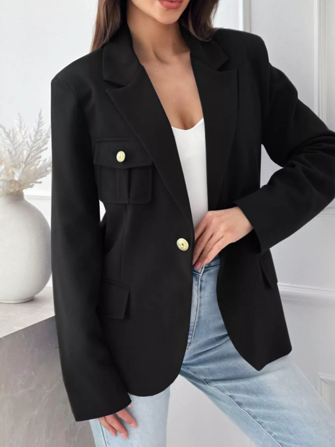 Emmy - Elegant lapel collar one button blazer