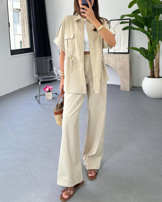 Marietta - polo blouse with buttons and wide-leg trousers set