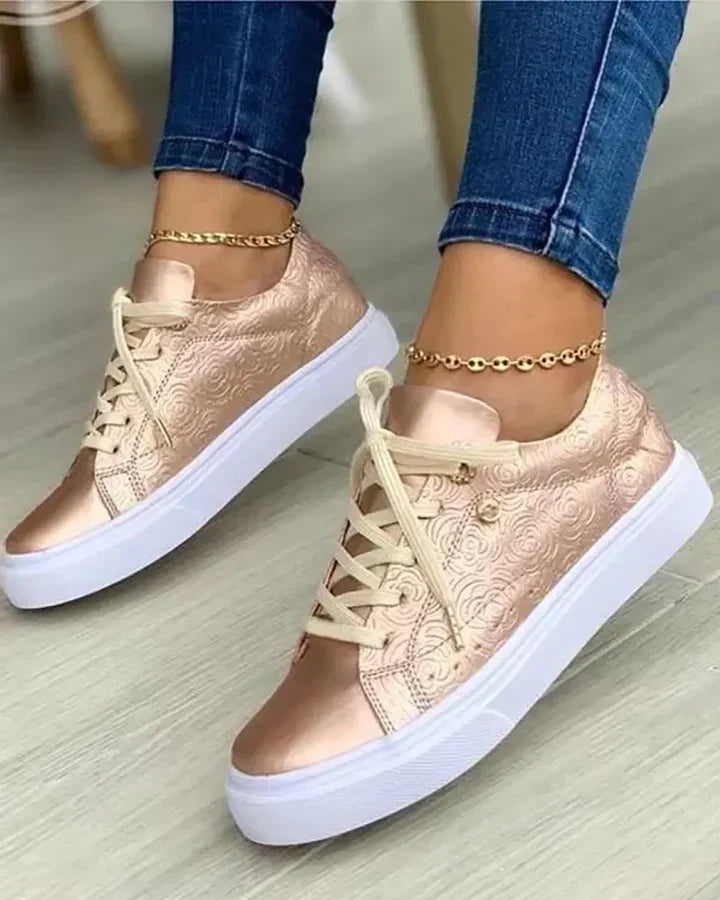 Eleanor Luxe Sneakers | Trendy Footwear with Gold Accents | Stylish, Comfortable, Durable