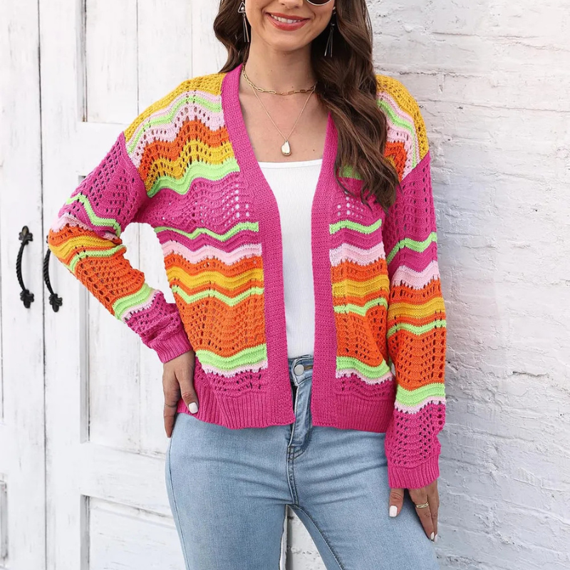 Rosalynn - Casual stylish open front openwork colorful cardigan