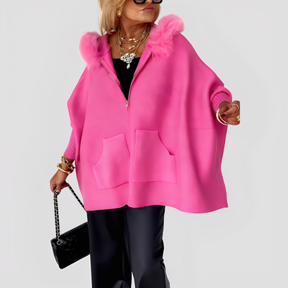 Jayla - Elegant loose faux fur coat with hood