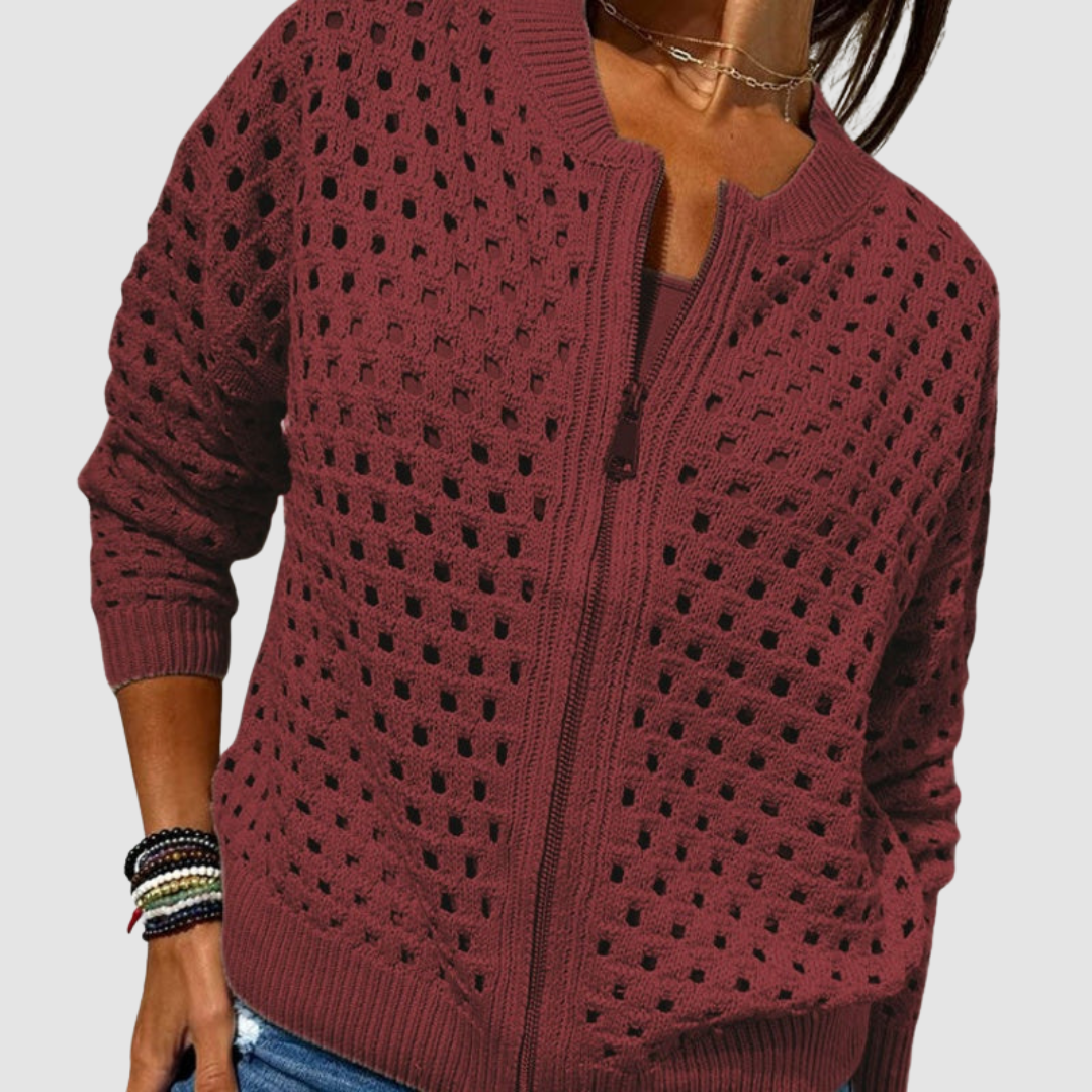 Yarona - Stylish knitted hollow-out zipper cardigan