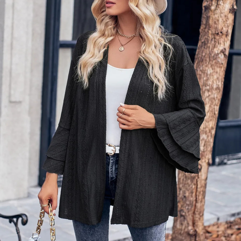 Mariah - Stylish eyelet open front flare sleeve cardigan