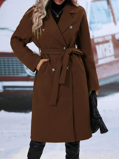 Winette - Elegant Long Double-Breasted Belted Coat