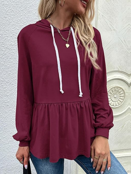 Nerida - Casual long-sleeve peplum hoodie jumper with ruffles