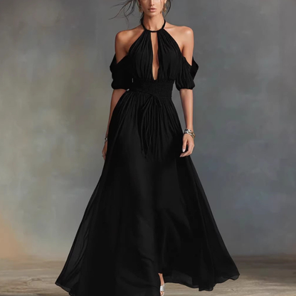 Maggie - Elegant halter neck off shoulder maxi dress
