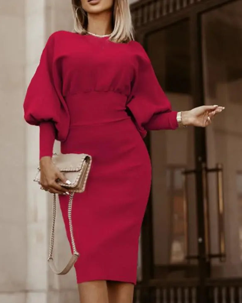 Lorilee - Elegant Midi Dress with Puff Sleeves