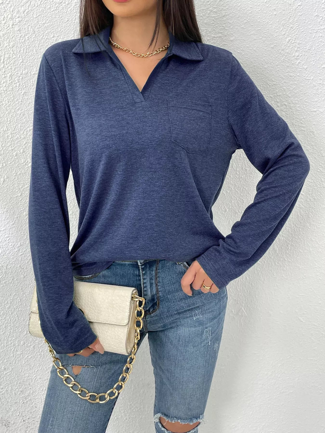 Aurelia - Casual long sleeve polo sweatshirt