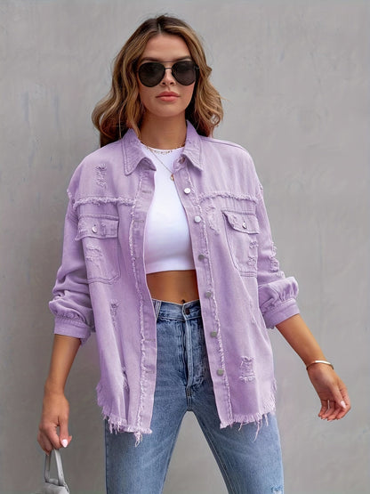 Aisling | Chic Oversized Ripped Denim Jacket for Women | Trendy, Comfortable, Versatile