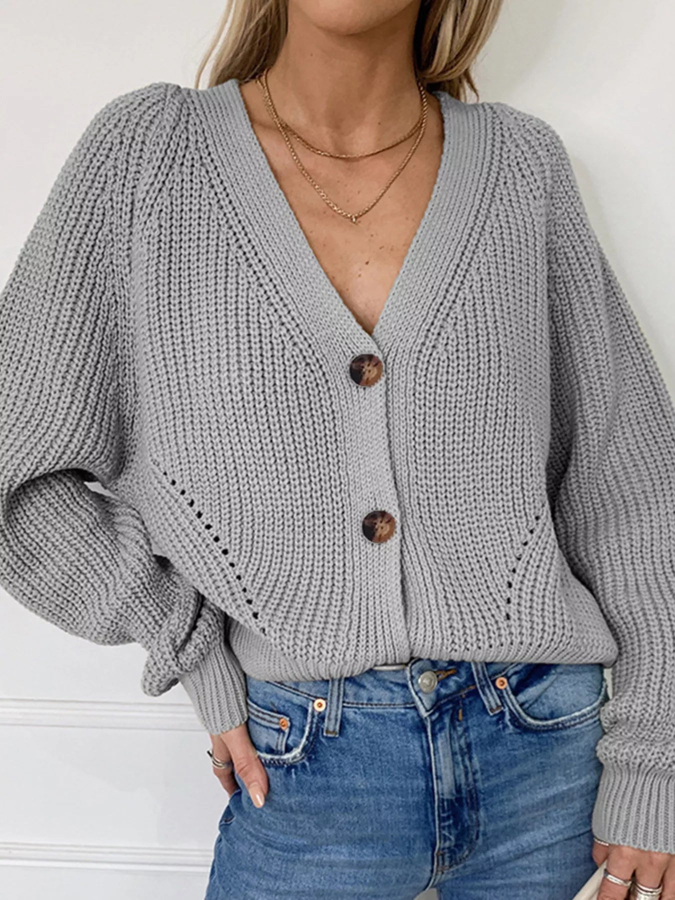 Lizbeth - Cozy warm knit button-down v-neck cardigan