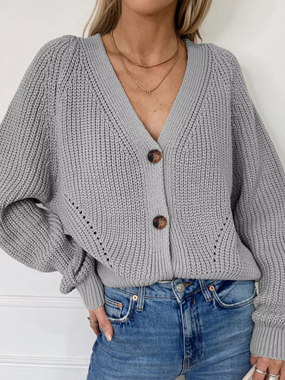 Lizbeth - Cozy warm knit button-down v-neck cardigan