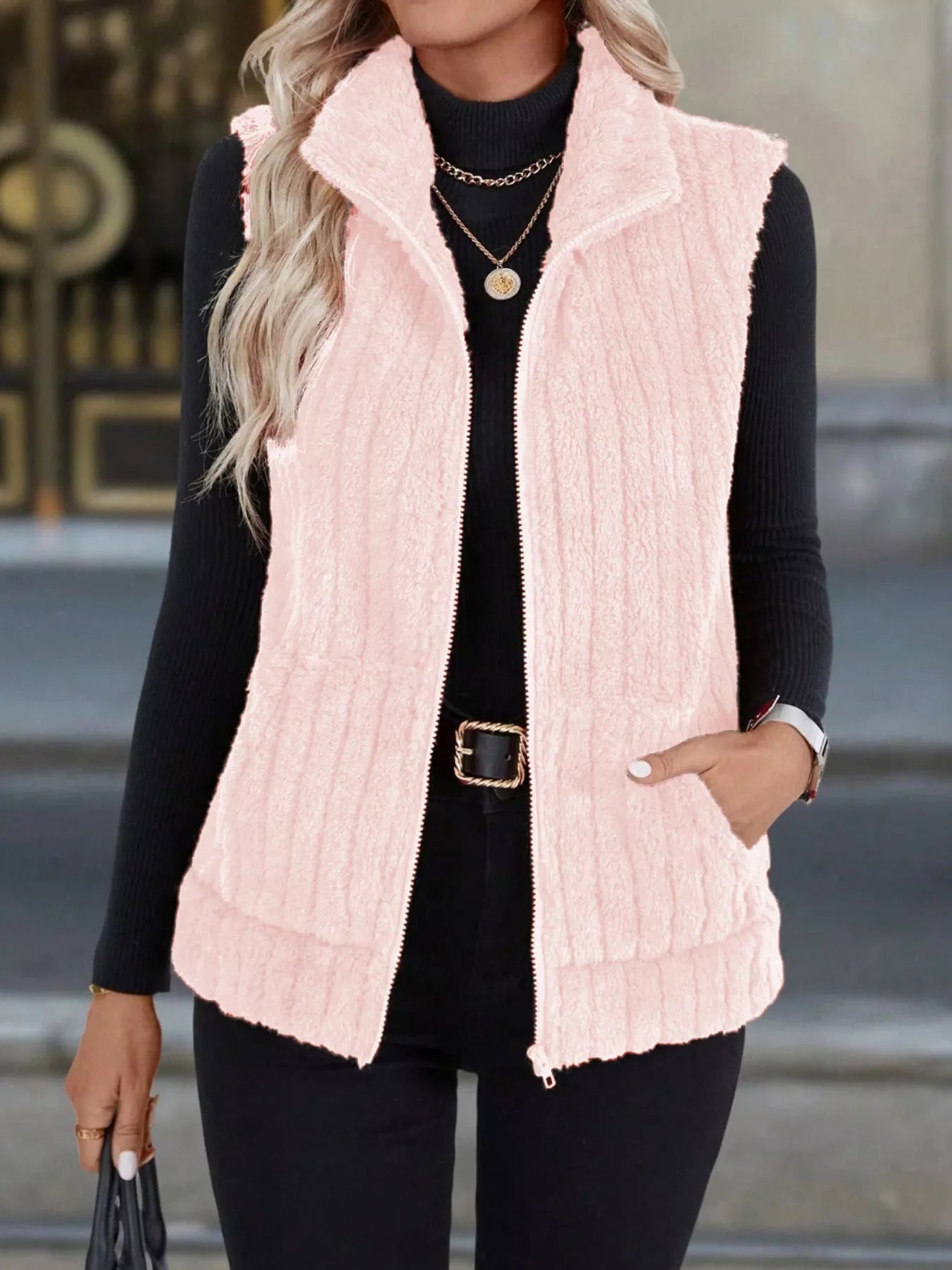 Cassidy - Stylish fleece zip-up vest coat