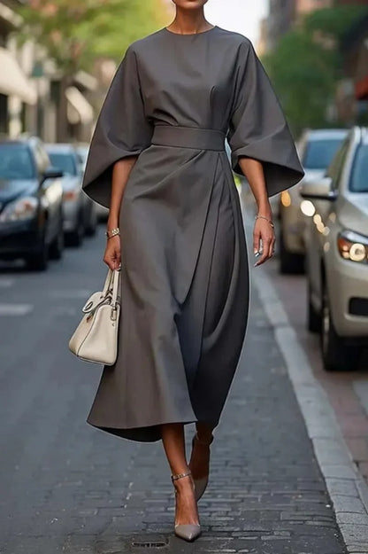 Tianna - Elegant belted puff-sleeve dress