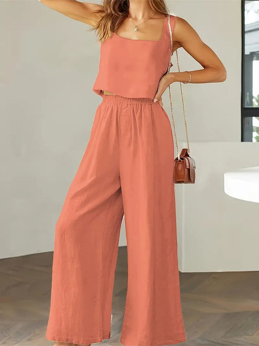 Xandrine - Casual sleeveless top and wide-leg trousers set