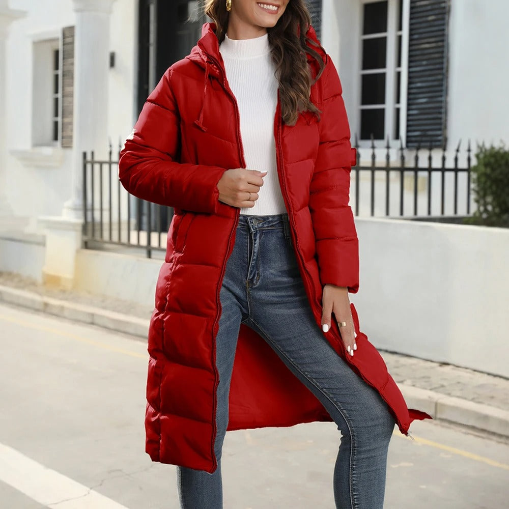 Quinnette - Long Hooded Quilted Casual Jacket