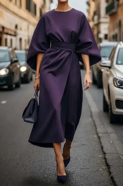 Tianna - Elegant belted puff-sleeve dress