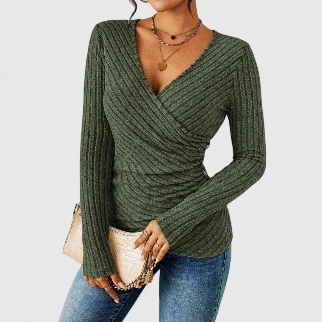 Narice - Elegant wrap v-neck knitted sweater