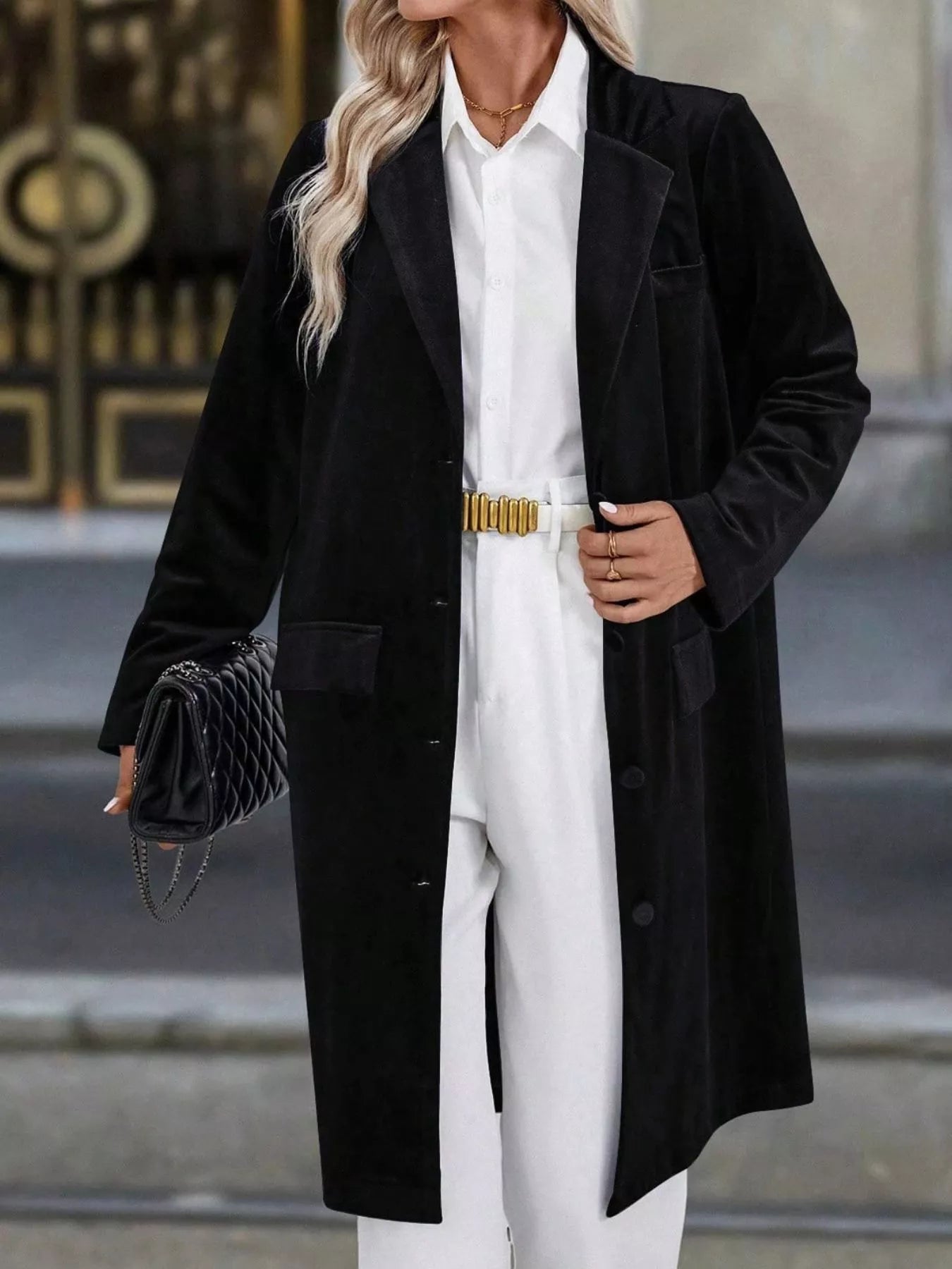 Wendalyn - Elegant stylish lapel collar long sleeve longline trench coat