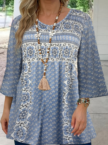 Patrisha - Elegant loose half-sleeve boho print blouse