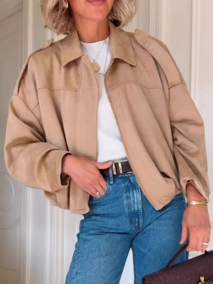 Hattie - Zip-up dropped shoulder suede jacket