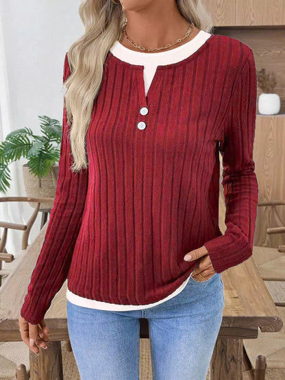 Fanny - Stylish ribbed knit long sleeve sweatshirt