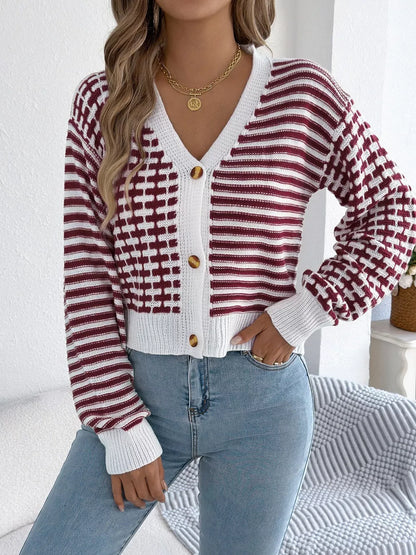 Arah - Chic striped button-up cropped cardigan