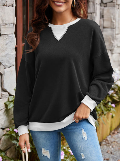 Ziva - Loose contrast round neck long sleeve sweatshirt