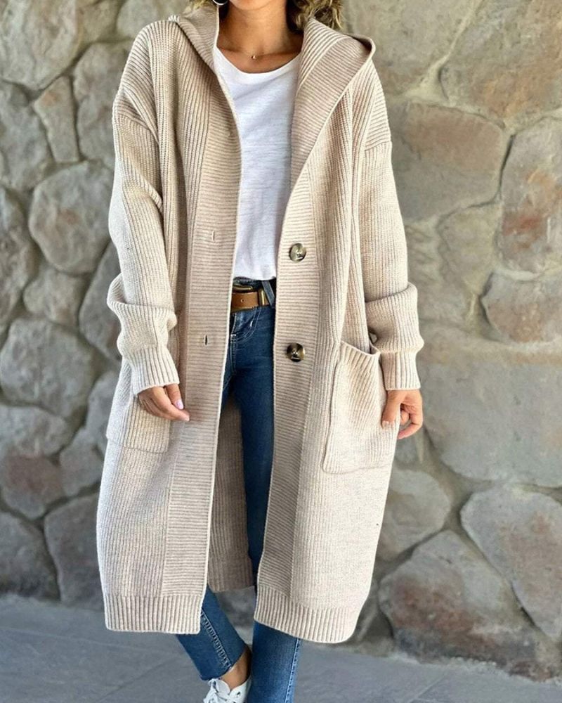 Tesslyn - Casual knitted hooded long coat