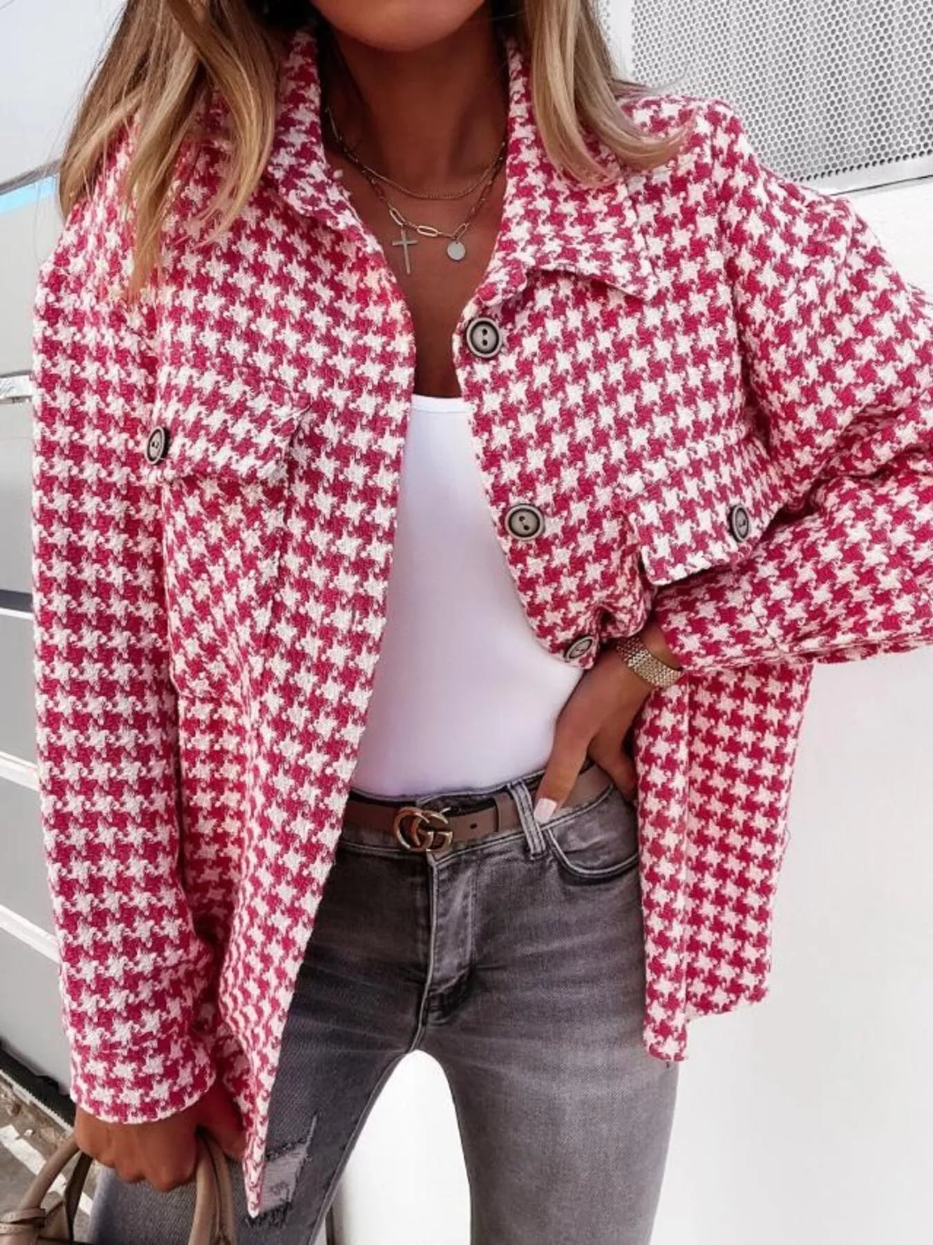 Evie - Stylish houndstooth button jacket