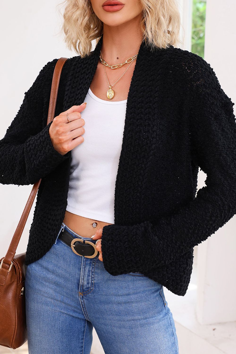 Kyrah - Cozy knitted open front cropped cardigan