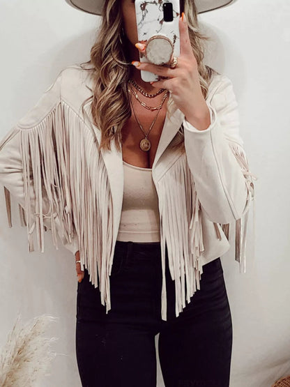 Kandice - Elegant Short Jacket with Fringes and Front Opening