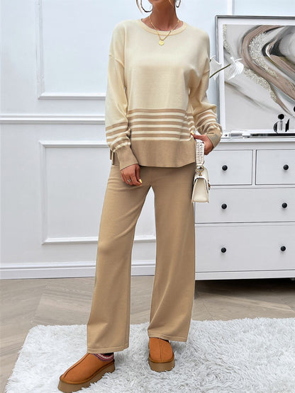 Jessamin - Cozy striped round neck sweater and pant set