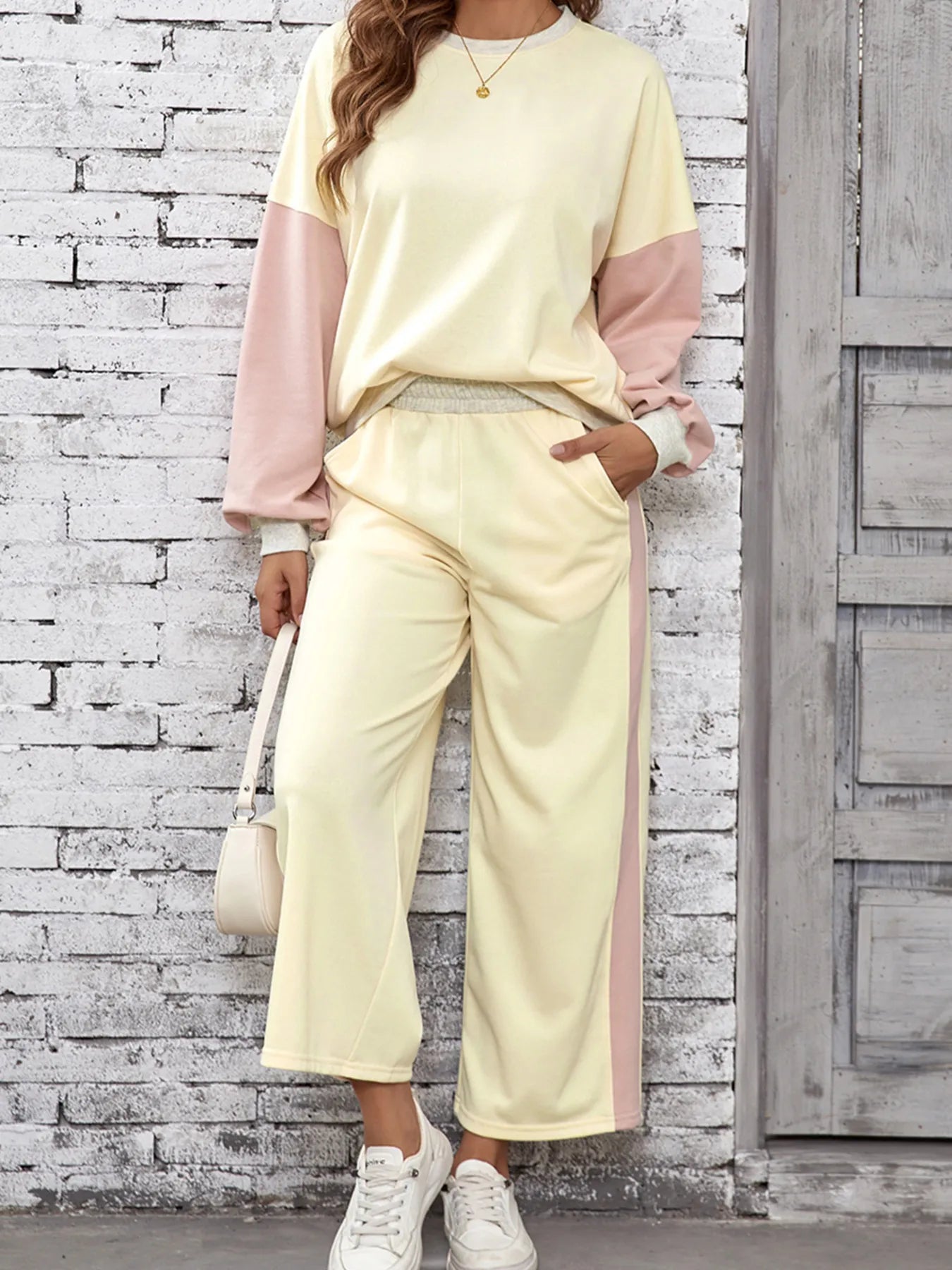 Elissa - Cozy colorblock warm sweater and pants set