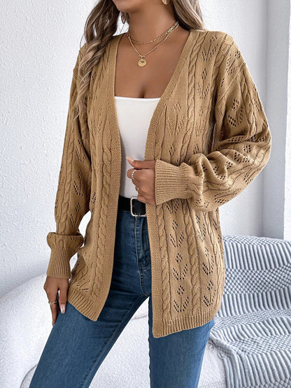 Marigold - Casual open front hollow-out cable knitted cardigan